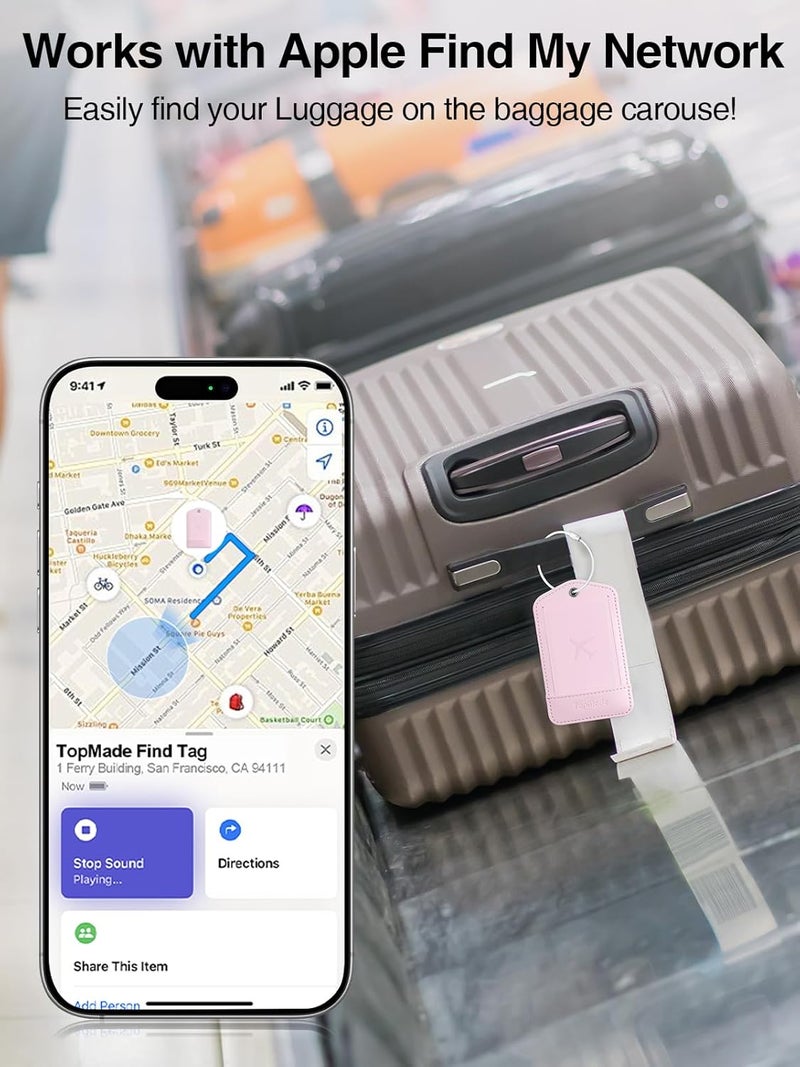 TopMade Smart Luggage Tag with Find My, Premium Leather Luggage Tags for Suitcase, Travel Bags, Backpacks, Anti-Lost Suitcase Tag Tracker for Travel with Privacy Name Card, Rechargeable - Image 2